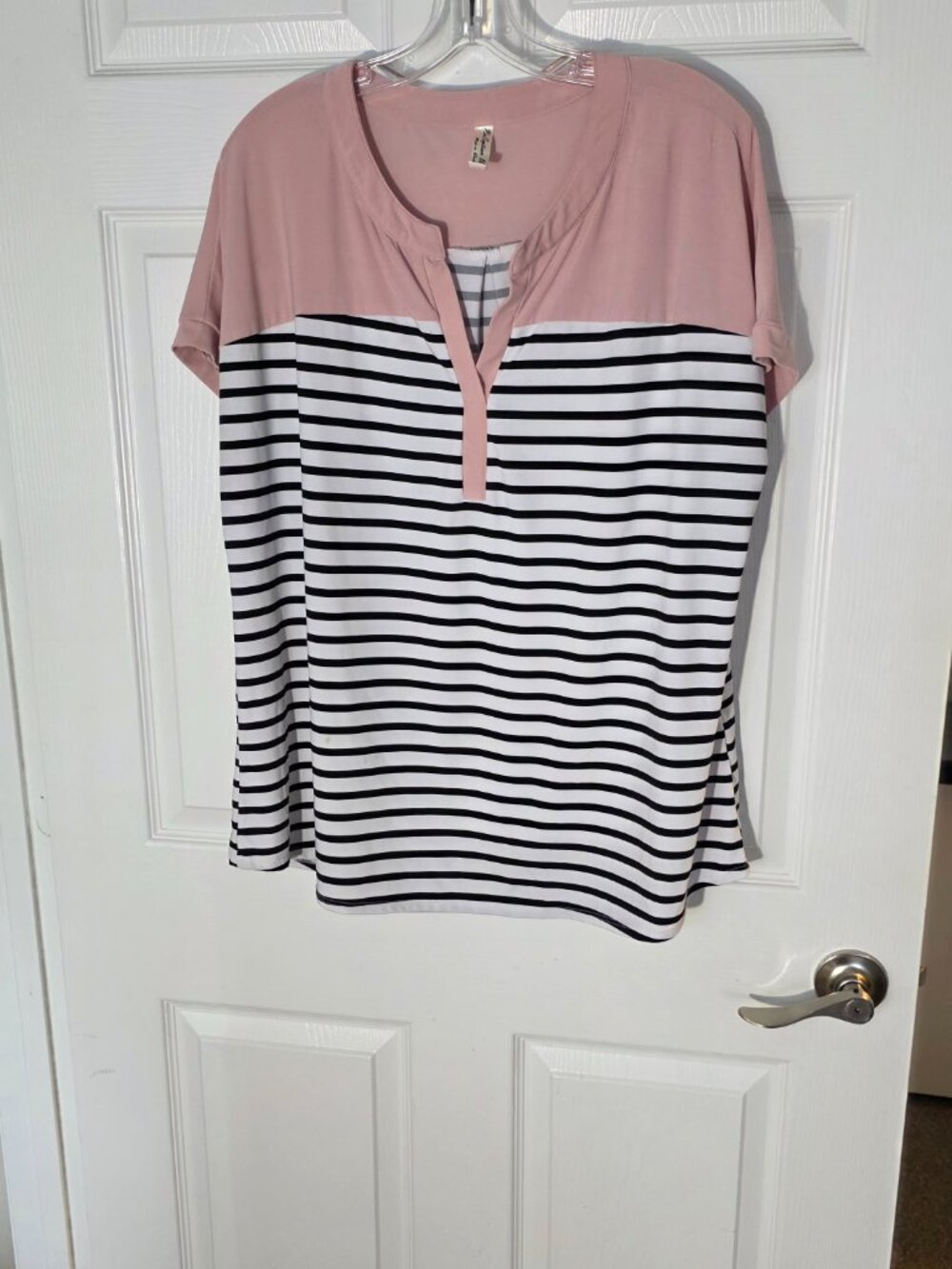 PerSeption Concept Short Sleeve Top Womens Size 1x Pink Multicolor black white s